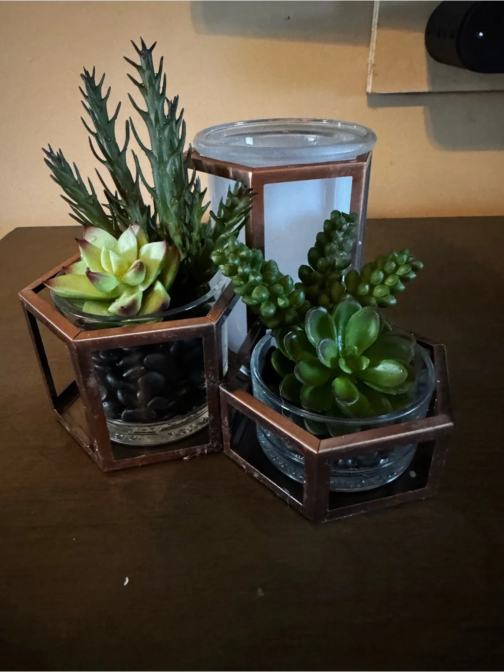 Scentsy Copper Cast Full Size Geometric Wax Warmer Metal Wire Glass